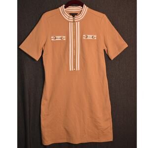 Boston Proper Women's Medium Terry Hardware Zipper Dress Half Zip Striped